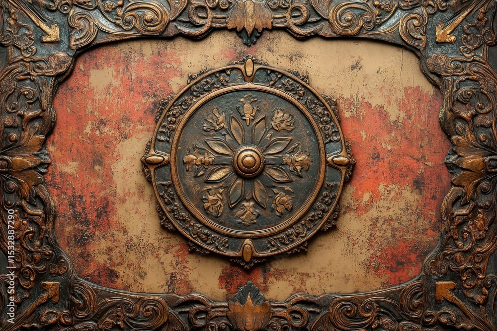 Intricate grunge background featuring realistic oriental ornaments and textured designs for artistic decor Intricate grunge background featuring realistic oriental ornaments and textured designs for artistic decor