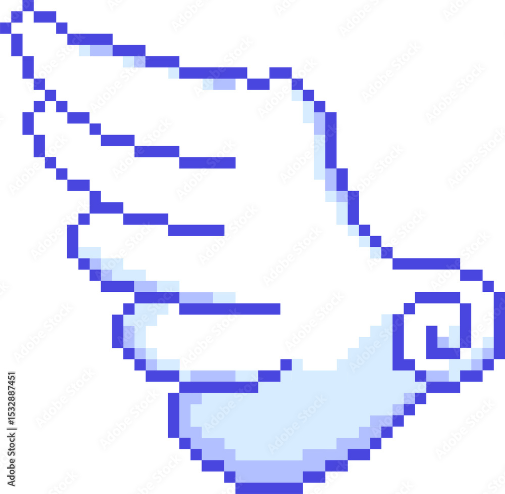 Fototapeta premium Pixel art wing is floating over transparent background, showing layered feathers with blue outline
