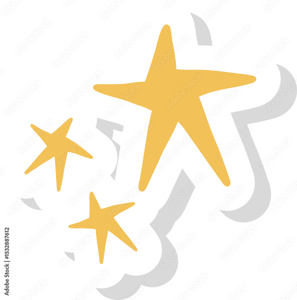 Fototapeta premium Flat design golden stars are floating on transparent background with white edges and black shadows