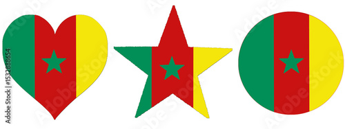 Official flag of Cameroon features 03 equal vertical stripes of green (hoist side), red, and yellow, with a single golden, five-pointed star centered in the red stripe.
National flag of Cameroon 