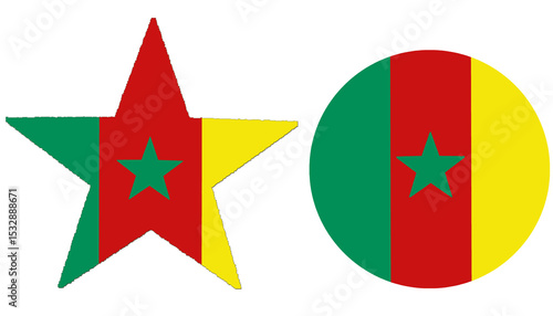 Official flag of Cameroon features 03 equal vertical stripes of green (hoist side), red, and yellow, with a single golden, five-pointed star centered in the red stripe.
National flag of Cameroon 