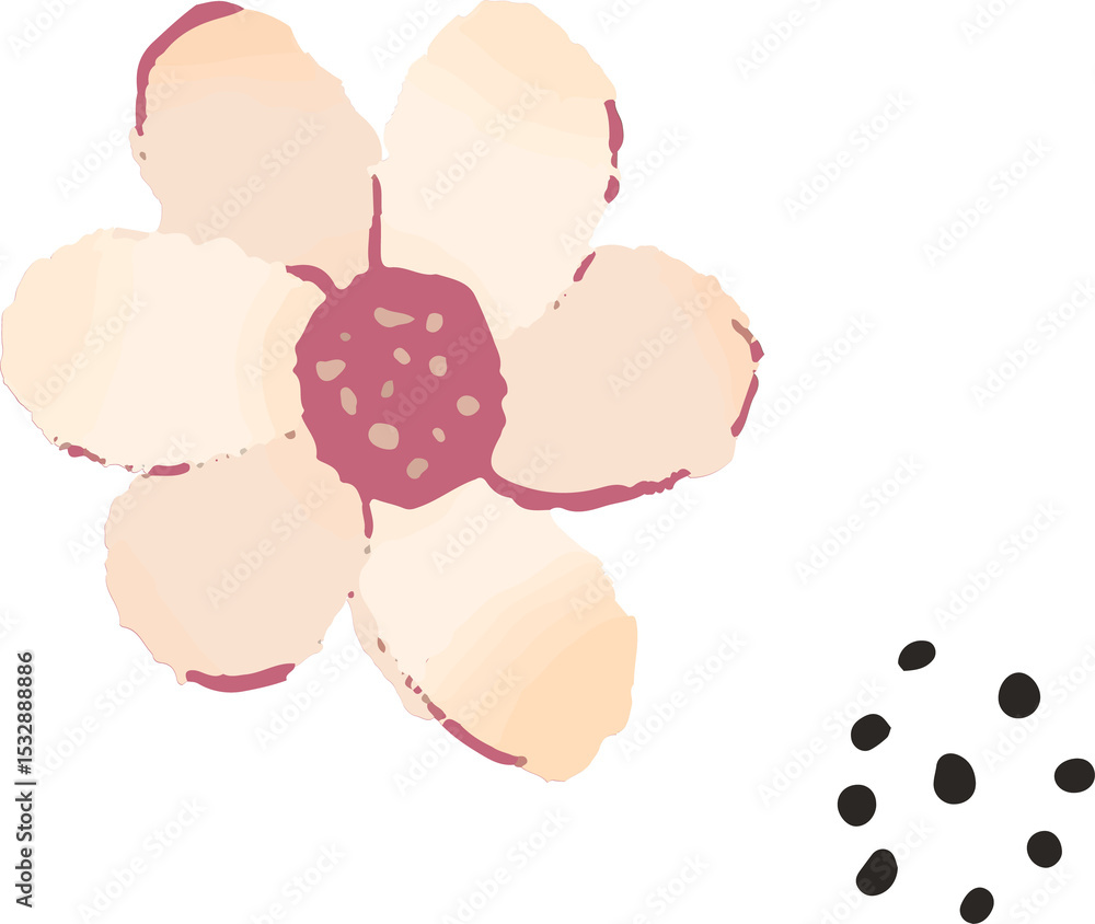 Naklejka premium Flat illustration showing stylized pastel flower floating on transparent backdrop with black ovals