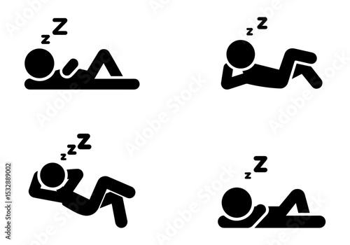 Stickman Sleeping and Resting Icon Set – Various Relaxation Poses