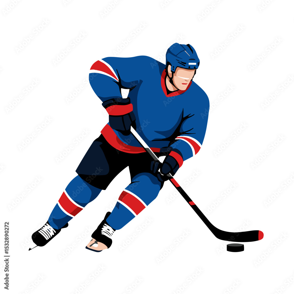 Fototapeta premium Hockey player skating with stick and puck on transparent background 