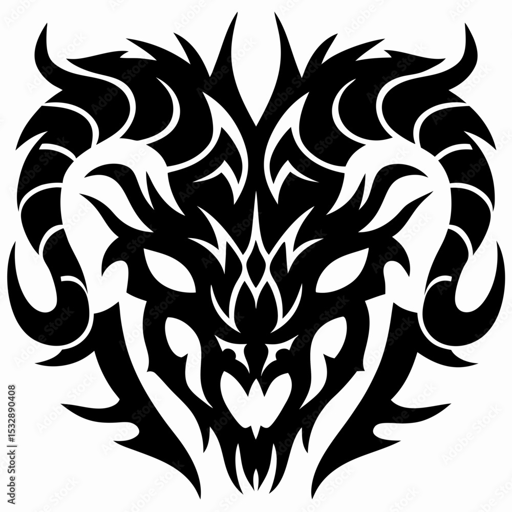 Obraz premium Tribal Ram Skull Tattoo Design with Metal Horns