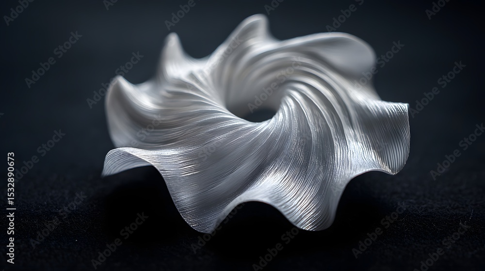 Naklejka premium Elegant Swirling Sculpture in Silver on Dark Background