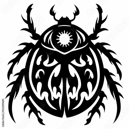 Tribal Tattoo Style Aggressive Fire Beetle Design