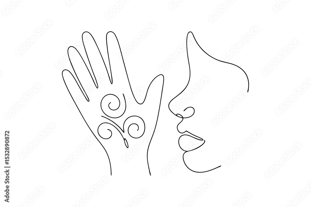 Obraz premium Woman's hand with henna design line art minimalist drawing
