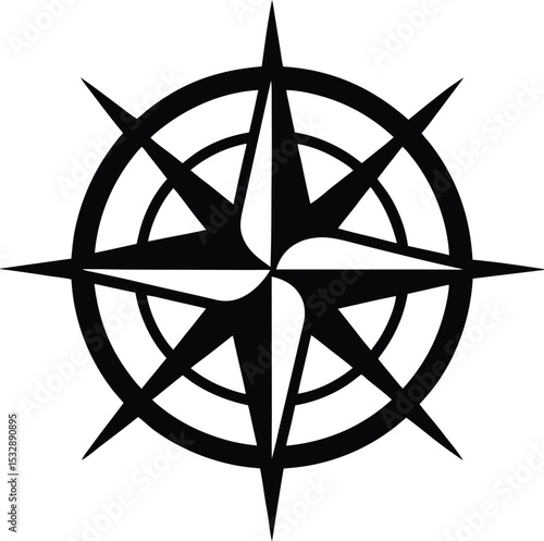 Compass Rose with Sea Waves Crossing Through Nautical Comb