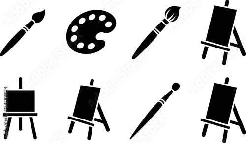 Vector art supplies painting brushes palette easel canvas drawing tools design graphic illustration icon editable stock vector illustration
