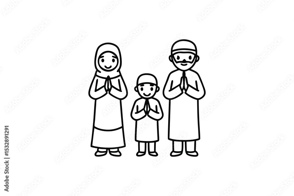 Muslim family eid greeting line-art illustration Muslim family eid greeting line-art illustration