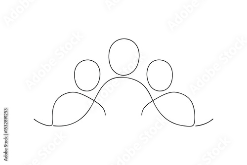 Simple line art illustration of three people together teamwork unity