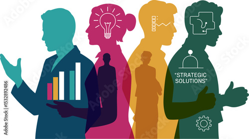 Business strategy teamwork collaboration solutions leadership innovation success management planning growth team editable stock vector illustration