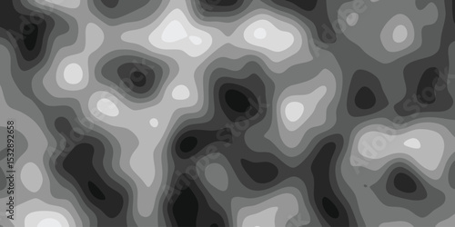 Abstract monochrome topographic map representation with contours in varying shades of grey across the background