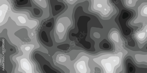 Abstract terrain contour map in grayscale illustrating elevation differences with seamless organic shapes for background or texture designs.