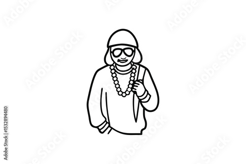 Stylish line-art illustration of a hip hop person