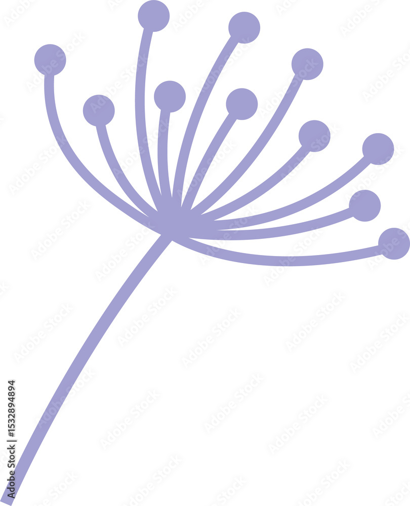 Obraz premium Flat design dandelion seed head floating on transparent background, displaying purple filaments