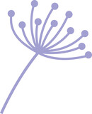 Flat design dandelion seed head floating on transparent background, displaying purple filaments