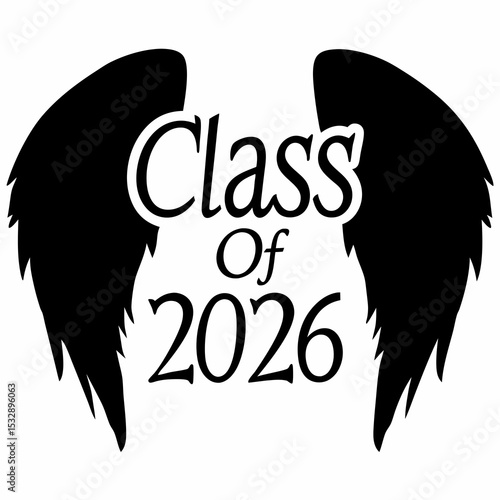 Class of 2026 graduation wings design black and white