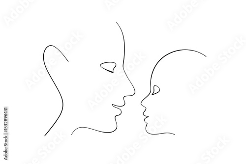 Mother and child line art minimalist drawing faces
