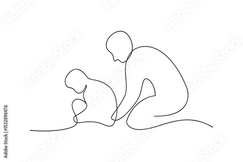 One line drawing compassionate person comforting another
