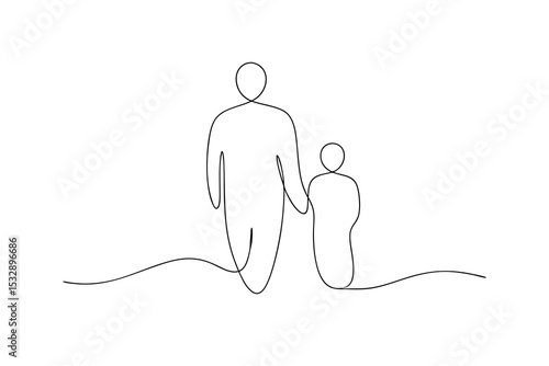 Simple line art drawing of father and child holding hands
