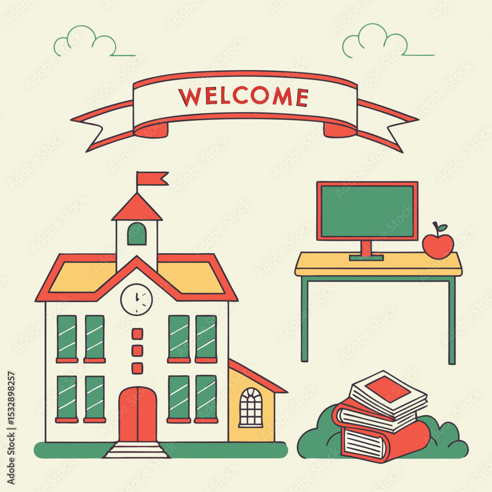 Welcome back to school schoolhouse books apple computer