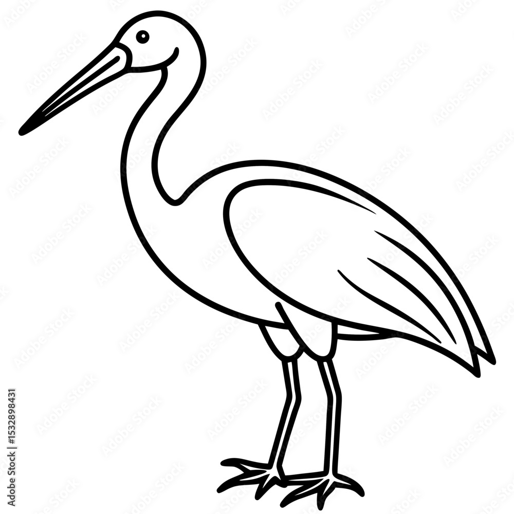 Naklejka premium Spoonbill Outline Vector in Simple Line Style