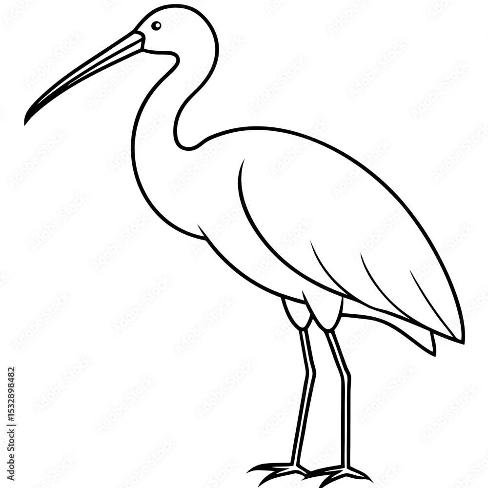 Obraz premium Spoonbill Outline Vector in Simple Line Style
