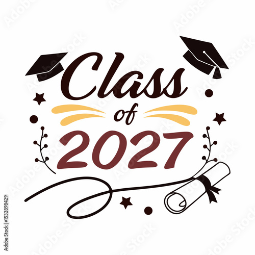 Class of 2027 graduation design graduate caps diploma