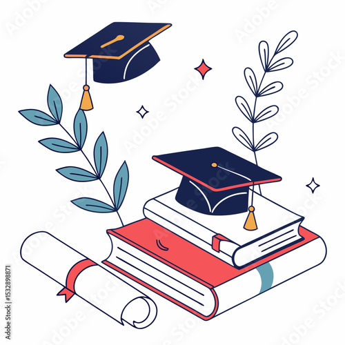 Graduation caps books diploma education success achievement knowledge learning