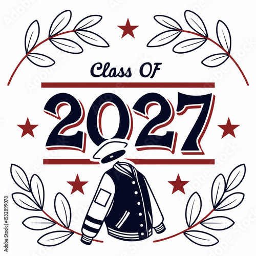 Class of 2027 graduation design varsity jacket stars leaves