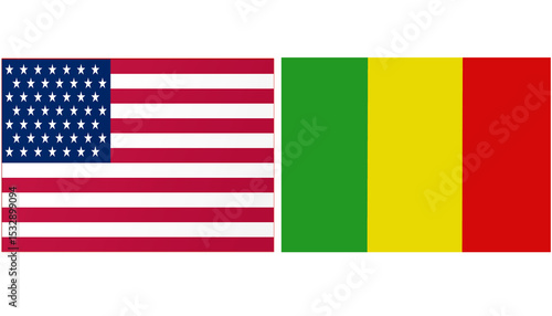 USA America Official flag with Mali national flag, both countries flags in Horizontal shape and isolated on white background
Rectangular colorful design Flag with together.