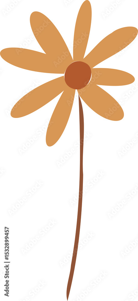 Fototapeta premium Stylized orange daisy flower is floating on transparent background, showcasing flat graphic style