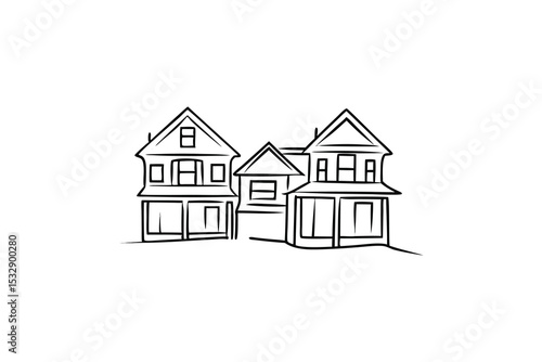 Charming line-art sketch of two houses suburban homes