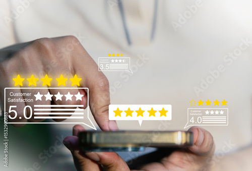 ustomer review satisfaction feedback survey concept, Customer can evaluate quality of service leading to reputation ranking of business. for satisfaction service satisfaction.