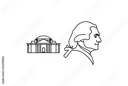 George washington profile and the pantheon line-art illustration