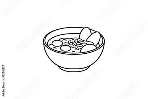 Delicious bowl of oatmeal with toppings line-art illustration