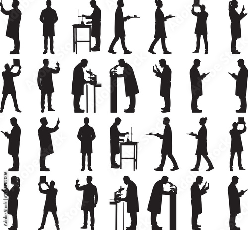 Diverse Scientists Silhouettes Researching Lab Experiments Studying Science
