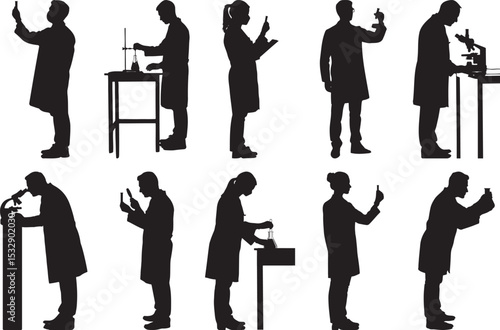 Diverse Scientists Silhouettes Working in a Laboratory Setting Conducting Experiments Research