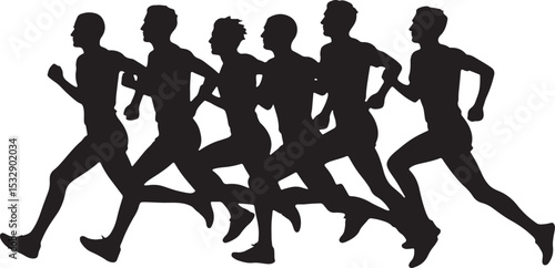 Dynamic silhouettes of runners showcase athleticism and teamwork during a race or marathon.