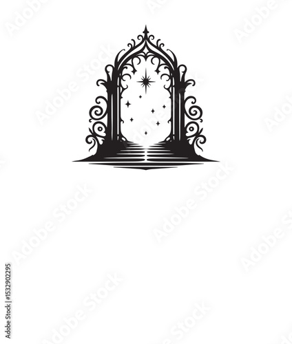 A Silhouette icon of a magical gates , isolated on a white background
