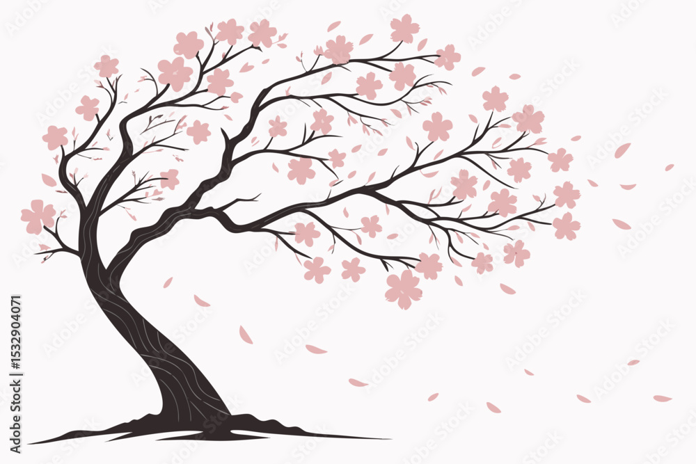 Fototapeta premium Elegant cherry blossom tree in gentle breeze