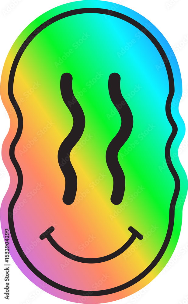 Obraz premium Flat-design smiling icon is showing rainbow with wavy eyes and curved mouth on transparent backdrop