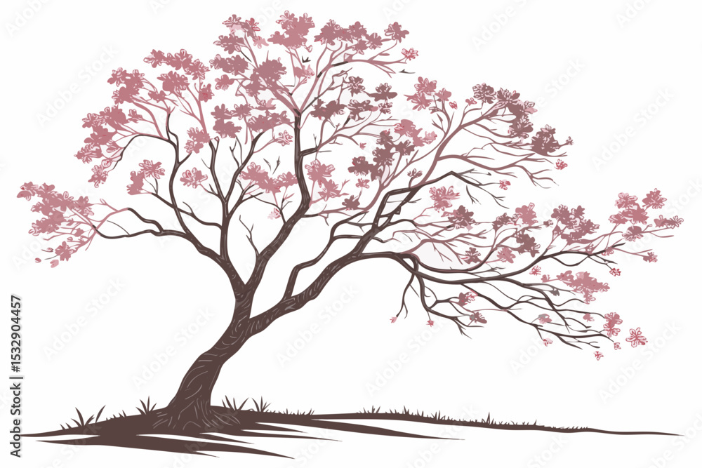 Obraz premium Elegant pink blossom tree illustration
