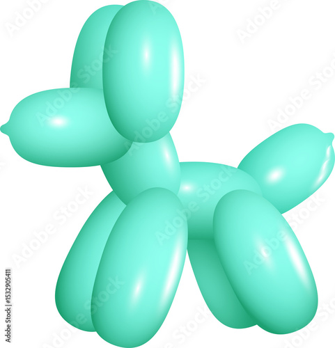 Fototapeta Naklejka Na Ścianę i Meble -  3D glossy balloon animal dog is floating on transparent background with reflective teal tubing