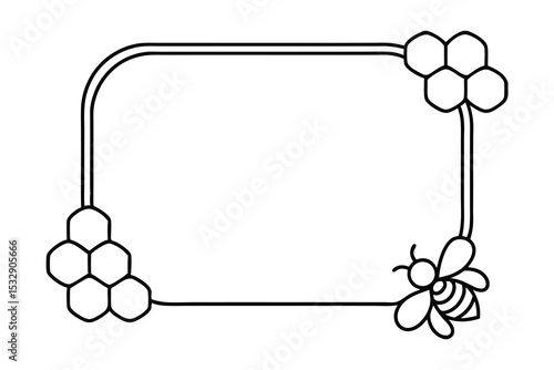Honeycomb bee line art frame border design element