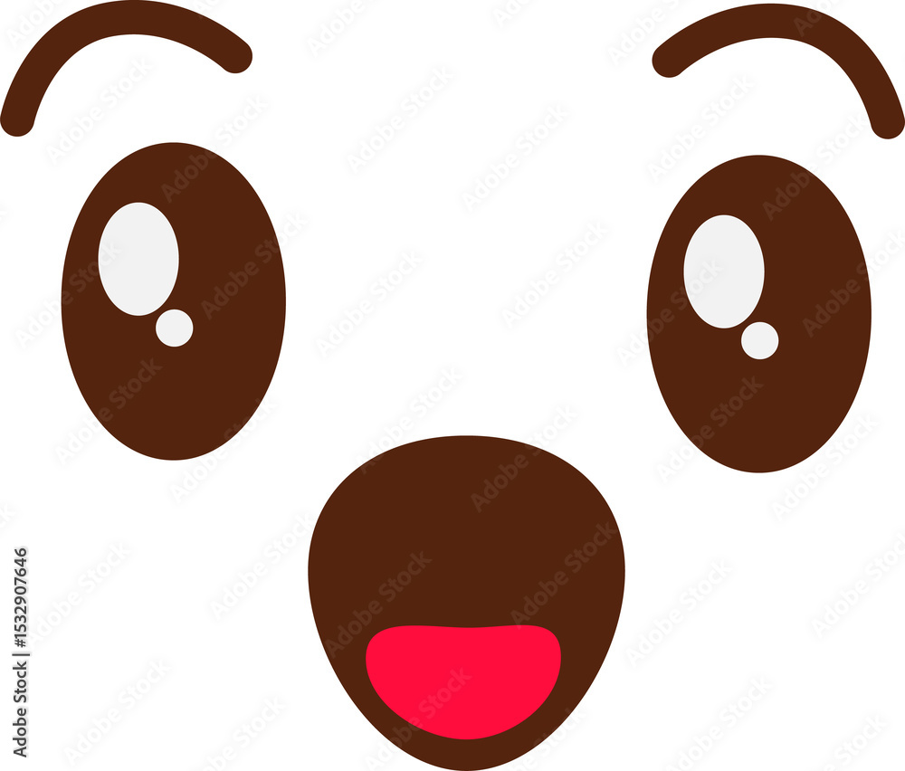 Fototapeta premium Zoomed flat design cartoon face is floating on transparent backdrop featuring eyes and open mouth