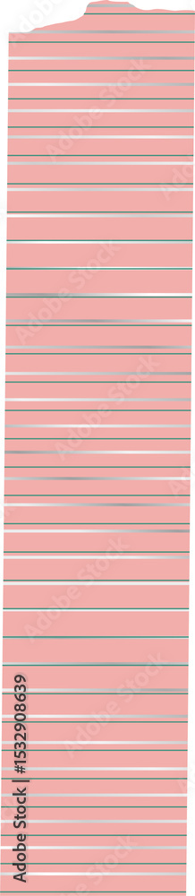 Obraz premium Pink ruled paper sheet is floating on transparent background, featuring torn corner in flat design