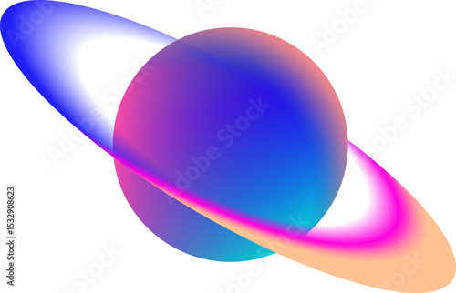 Fototapeta Naklejka Na Ścianę i Meble -  3D stylized planet is floating on transparent background with gradient ring encircling it
